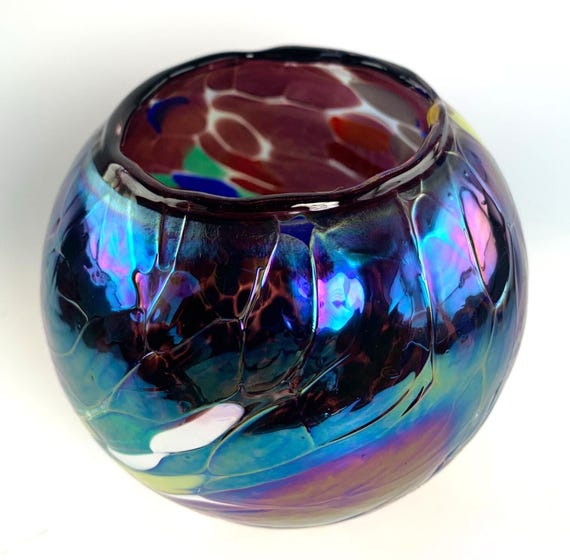 Iridescent Candle Holder by Milford Glass Collection - Friendship Nightlight - Purple - Large - 11cm