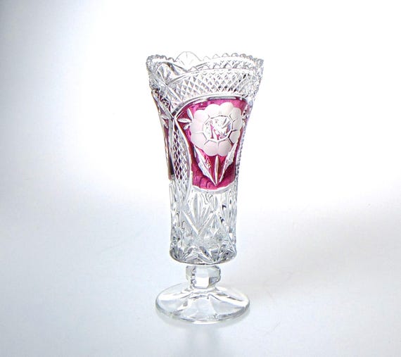 Vintage Anna Hutte Bleikristall Ruby Flash Crystal Vase Germany Floral Design