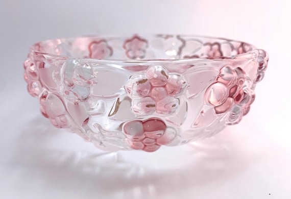 Walther Glas Decorative Display or Serving Bowl with Pink Floral Decoration
