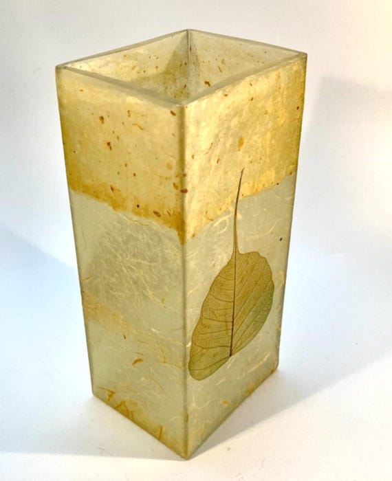 Handmade Leaf Glass Vase: Signed Decoupage Design