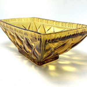Amber Glass Decorative Bowl in Pale Amber. Depression Glass Dish, Pressed Glass