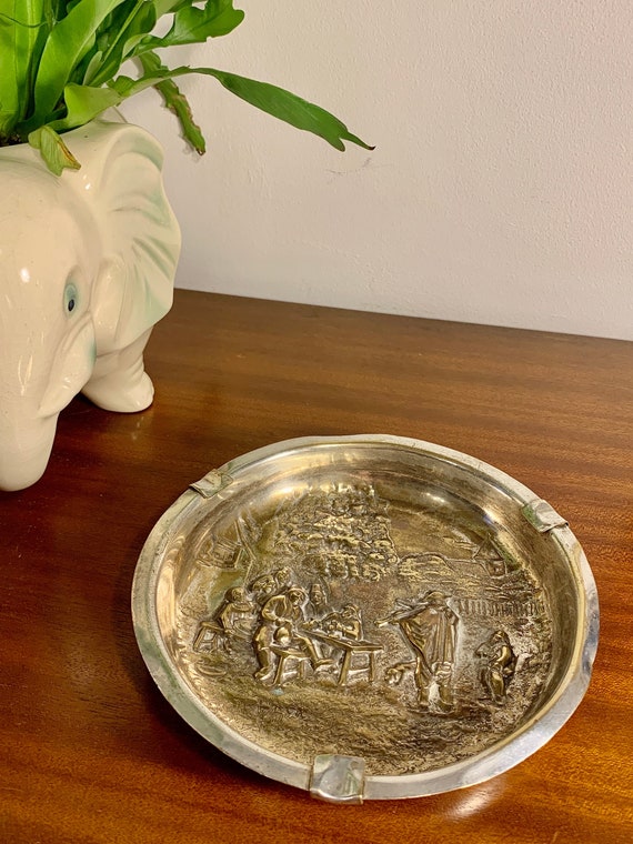 Silver Plate Repousse Ashtray Musicians HJ Denmark Silverplate
