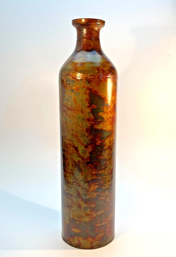 Vintage Iridescent Welded Metal Bottle - Industrial Decor (37.5cm Tall)