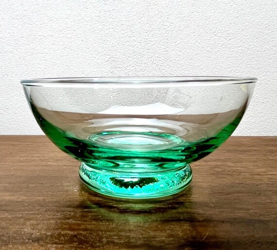 Vintage Scandinavian Style Green & Clear Glass Bowl Footed Base