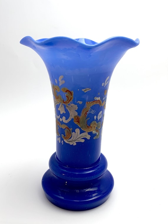 Single Stem Glass Vase. Victorian Glass with Hand Painted Detailing