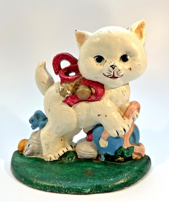 Vintage Cast Iron Kitten Doorstop: 1950s Cat Lover Decor