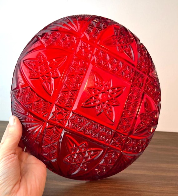 Vintage Ruby Glass Plate. Red Glass Cake Plate Serving or Decorative Plate W27cm