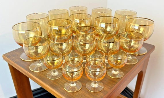 1950s Collection of Amber Lustre Drinking Glasses Various Sizes