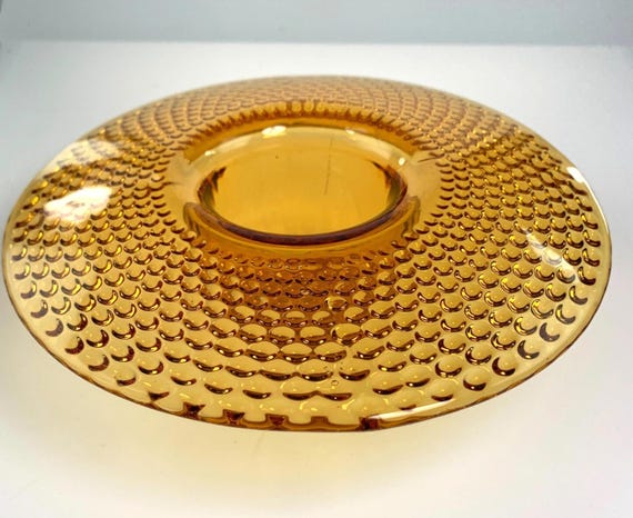 Vintage Jobling 1930s Art Deco Hobnail Glass / Amber Glass Candle Holder. Mid Century Pressed Glass