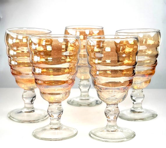1960s Lustreware Glasses Carnival Glass Drinking Glasses. Mid Century Barware