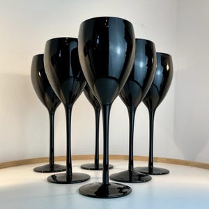 6 Black Wine Glasses In Jet Black Glass Set Of 6 Vintage Wine Glasses Stemmed