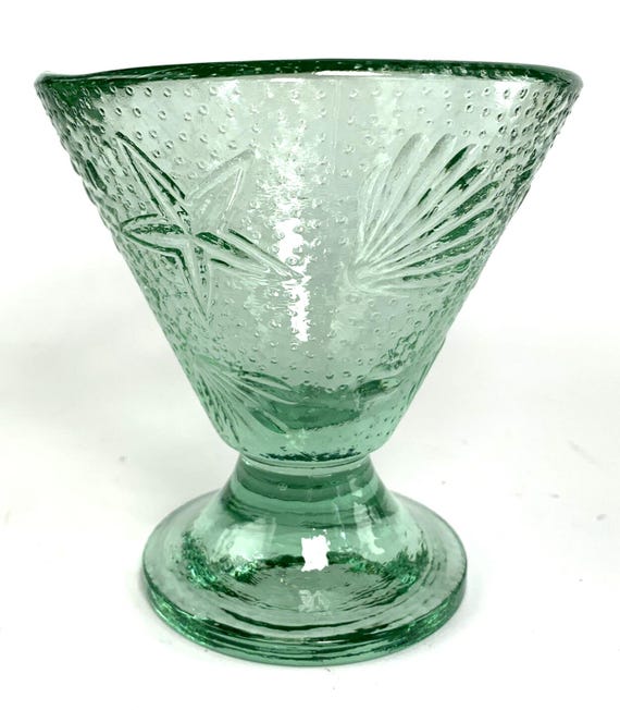 1940s Seashell & Starfish Aqua Glass Compote Dish or Decorative bowl