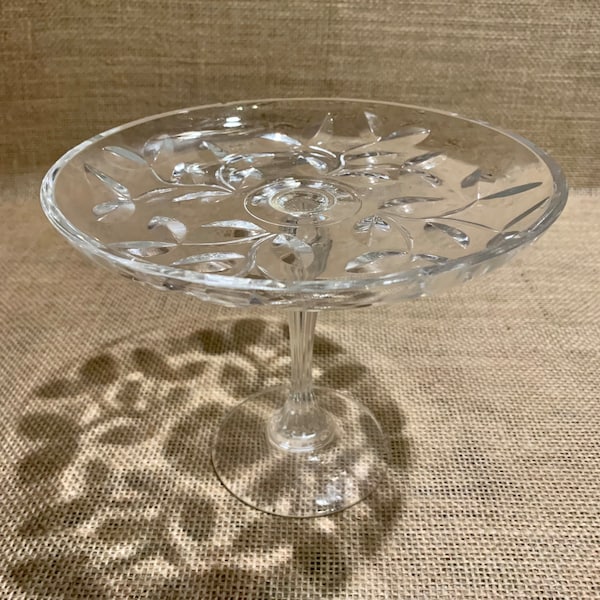 Vintage Cut Glass Cake Stand with Ornate Floral Detail