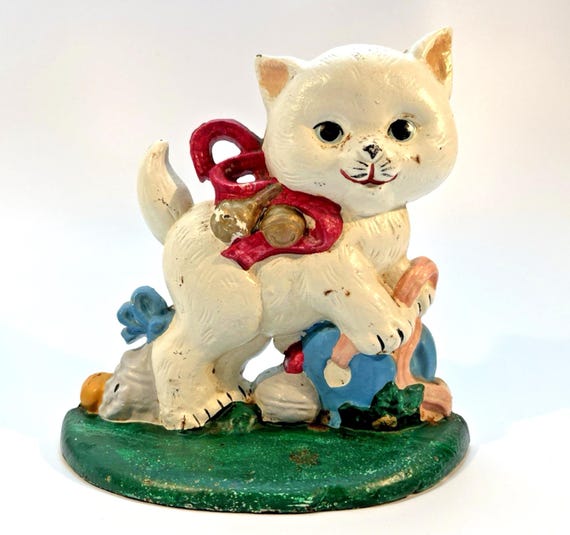 1950s Cast Iron Cat Door Stop, Kitten Door Stop. Mid Century Door Stop Cat Lover