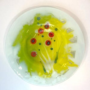 Decorative Glass Bowl in Yellow, White and Red Art Glass Hand Blown Glass 29x3cm