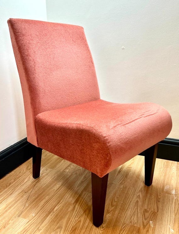 Vintage Mid Century Style Slipper Chair Pink Accent Chair Retro Upholstered Wood
