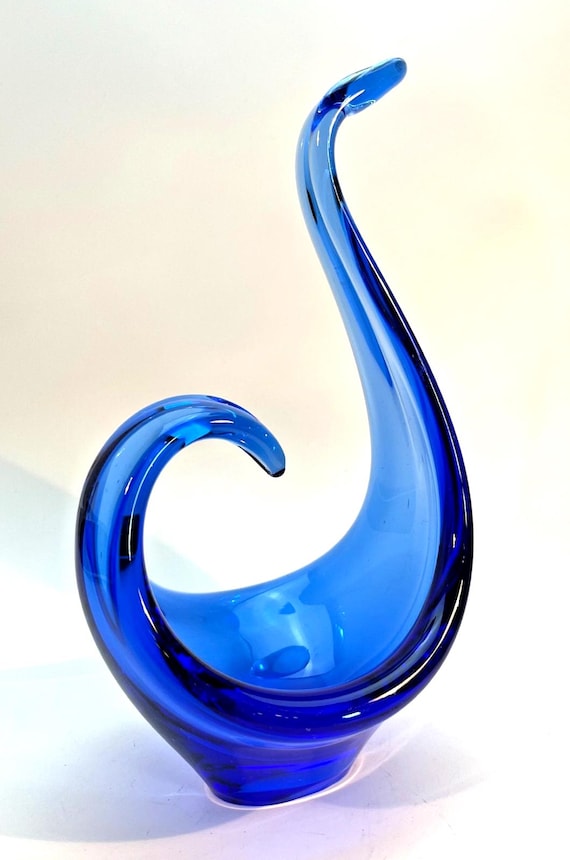 Vintage Blue Art Glass Sculpture. Hand Blown Glass Murano or Other Artist. H28CM