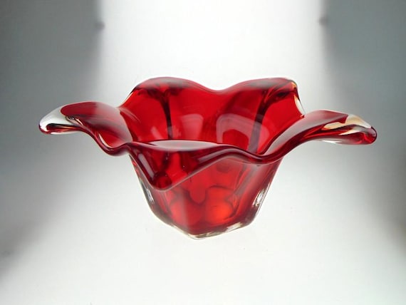 Chribska Art Glass Bowl by Joseph Hospodka in Red Czech Glass