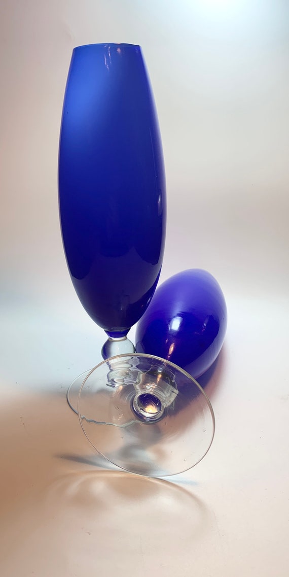 Mid Century Glass Flower Vases in Cobalt Blue