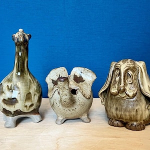 Set vintage Cooper Pottery Animal Money Boxes Dog Elephant Giraffe