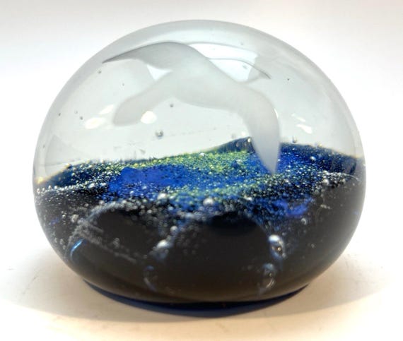 Vintage Signed Caithness Paperweight Limited Edition 1978 in Blue with Birds (53/500)
