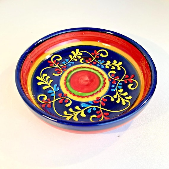 Del Rio Salado Pottery Plate Decorative Hand Painted Plate Red Blue Yellow VGC