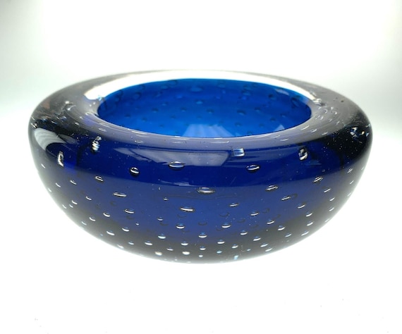 Bubble Glass Bowl in Cobalt Blue. Tealight or Trinket. Vintage Glass Candle Holder