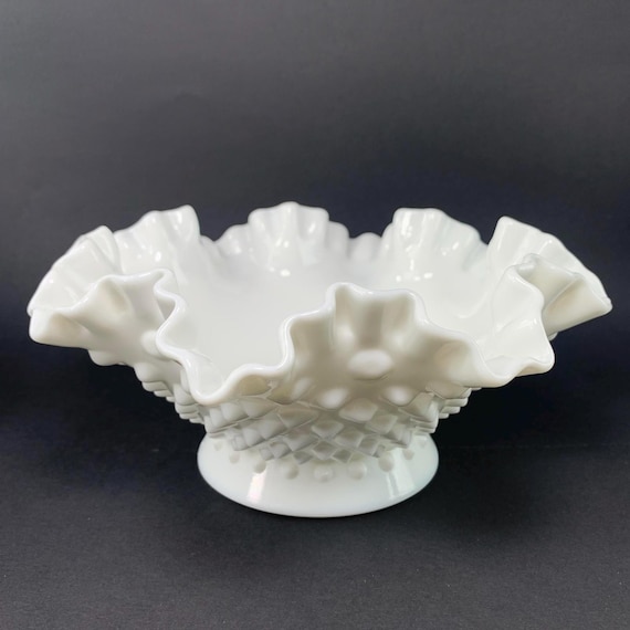 Fenton Hobnail Bowl in Milk Glass. Hobnail Pedestal Bowl. 1930s Fenton Bowl