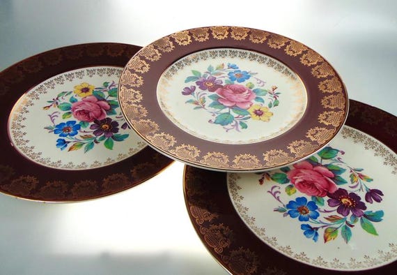 3 1960s Midwinter Burselem Dinner Plates. Mid Century Dinner Plates 25cm