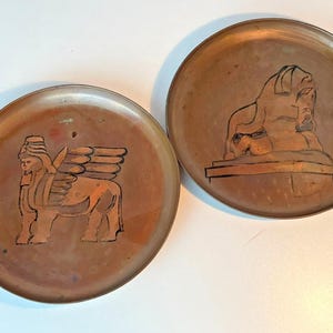 Vintage Egyptian Metal Copper Inlay Decorative Plate Plaque Egypt 20cm Diameter