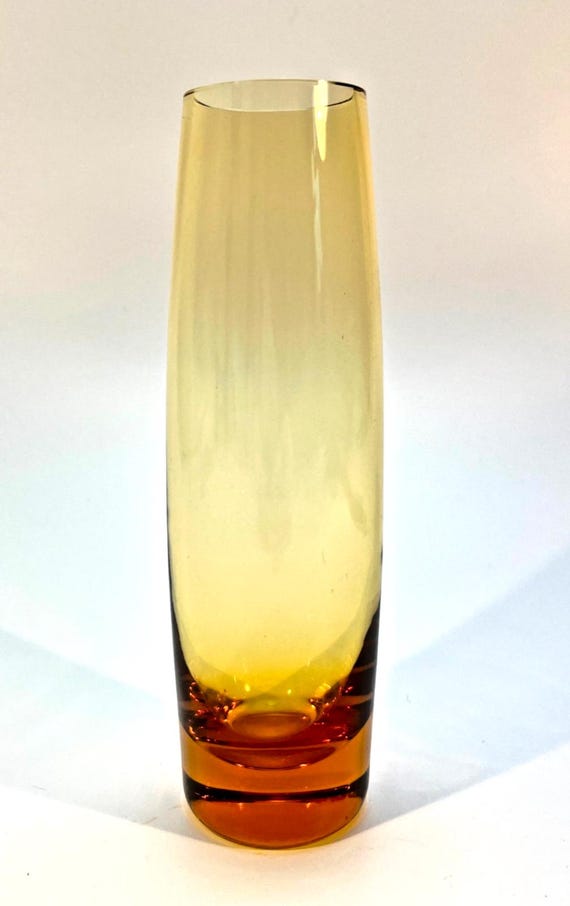 Vintage Amber Art Glass Vase, Mid Century Scandinavian Style 20cm