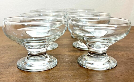 Set of 8 Vintage Glass Dessert Bowls – Clear Sundae Bowls Ice Cream Dishes