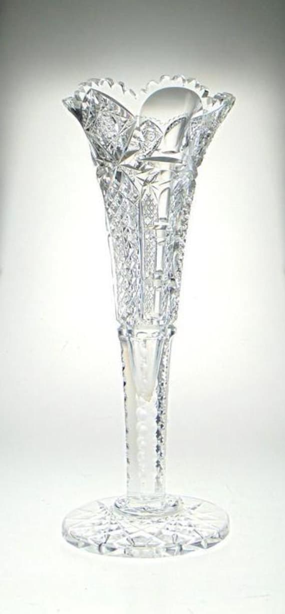 Bohemia Crystal Tall Trumpet Vase in Antique Czech Crystal
