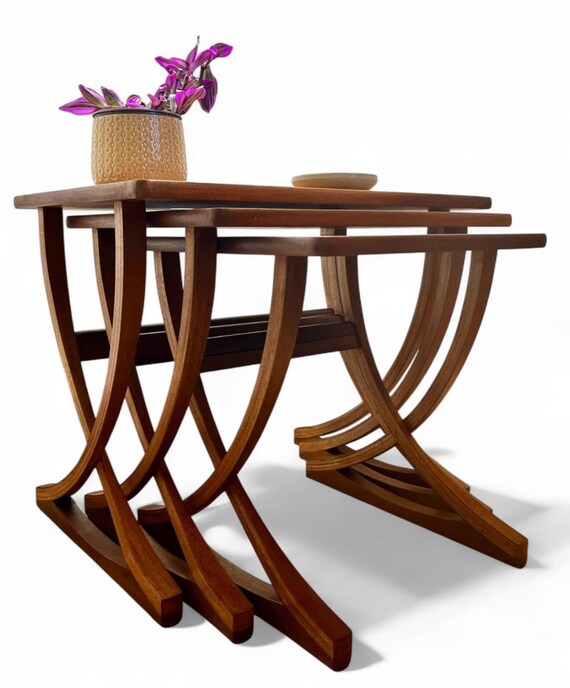 Vintage Nathan Teak Nest of Tables Mid Century Modern Retro Danish Style