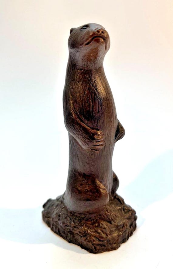 Vintage Chevat Otter Sculpture Cold Cast Resin Bronze Otter Figurine H14cm Rare