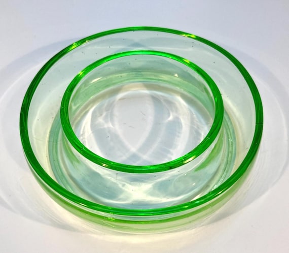 Vintage Art Deco Posy Ring in Green Glass. Flower Trough or Posy Bowl Vase