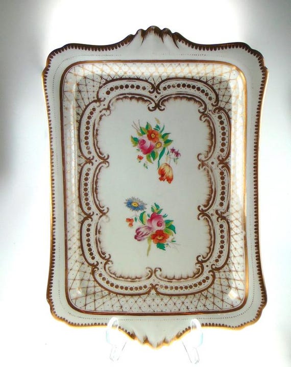 Antique Serving Plate with Gold & Pink Floral Detailing