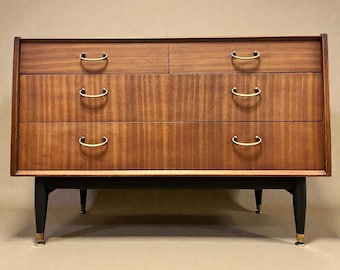 Nathan Mid Century Chest of Drawers Vintage Walnut Lowboy Cabinet Retro 99cm