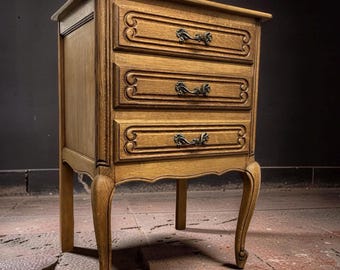 Vintage Oak Cabinet 3 Drawer Chest French Style 70cm