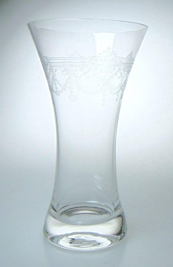 Crystal Vase with Etched Floral and Decorative Detailing