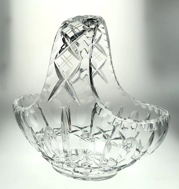 Bohemia Crystal Basket Flower Bowl or Display Bowl. Vintage Crystal