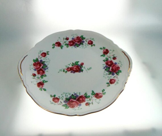 Durham China Cake Plate or Sandwich Plate. Vintage Durham China, 1950s Pink Rose Pattern