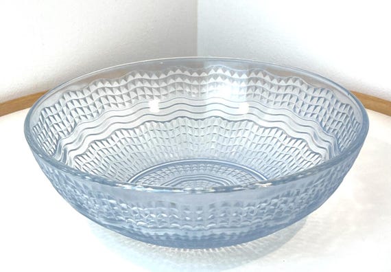 Art Deco Vintage Blue Glass Fruit Dessert Salad Bowl - Chance Brothers, Signed
