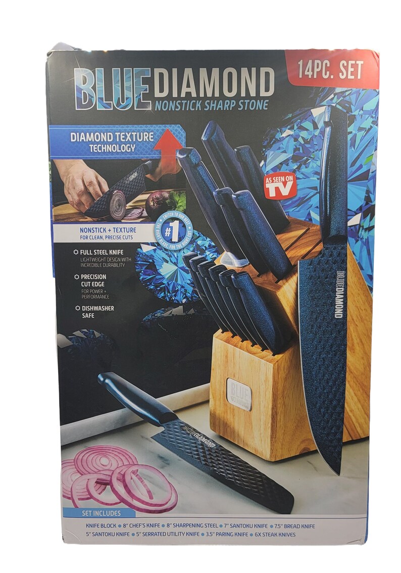 14piece Blue Diamond Knife Set Sharp Stylish Kitchen Tools Etsy