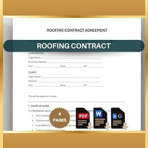 Roofing Contract, Roofing Work Agreement, Contractor Service Contract, Business Form, Editable Roofing Contract, Instant Download
