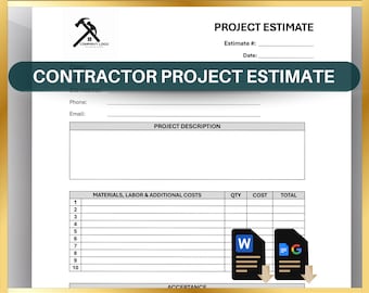 Contractor Project Estimate Template: Editable Business Quote and Work Order Template (Google Docs & Word)