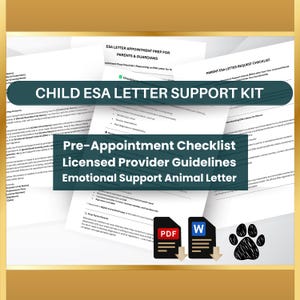 Kit de Cartas e Guia da ESA para Crianças | Carta sobre Animais de Apoio Emocional para Crianças | Documentos sobre Animais de Companhia Menores | Word Editável | PDF