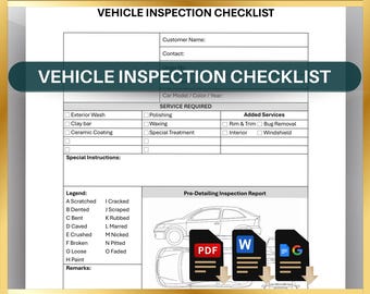 Vehicle Inspection Checklist and Auto Detailing & Condition Work Order (Printable PDF, Word, Google Docs)