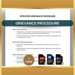 Employee Grievance Procedure, Workplace Complaint Form, HR Policy Template, Human Resources Document | Editable & Printable