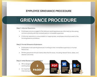 Employee Grievance Procedure, Workplace Complaint Form, HR Policy Template, Human Resources Document (Print PDF, Editable Word, Google Docs)